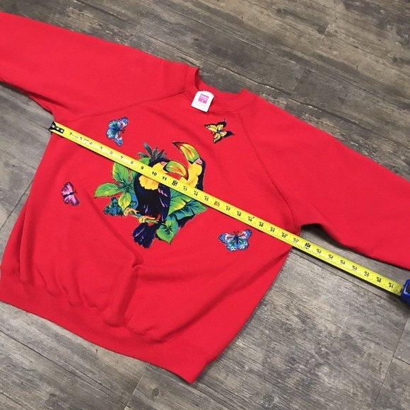 Vintage Hanes Her Way Parrot Birds Sweatshirt Women XL Nature Crewneck USA Made - Picture 7 of 8